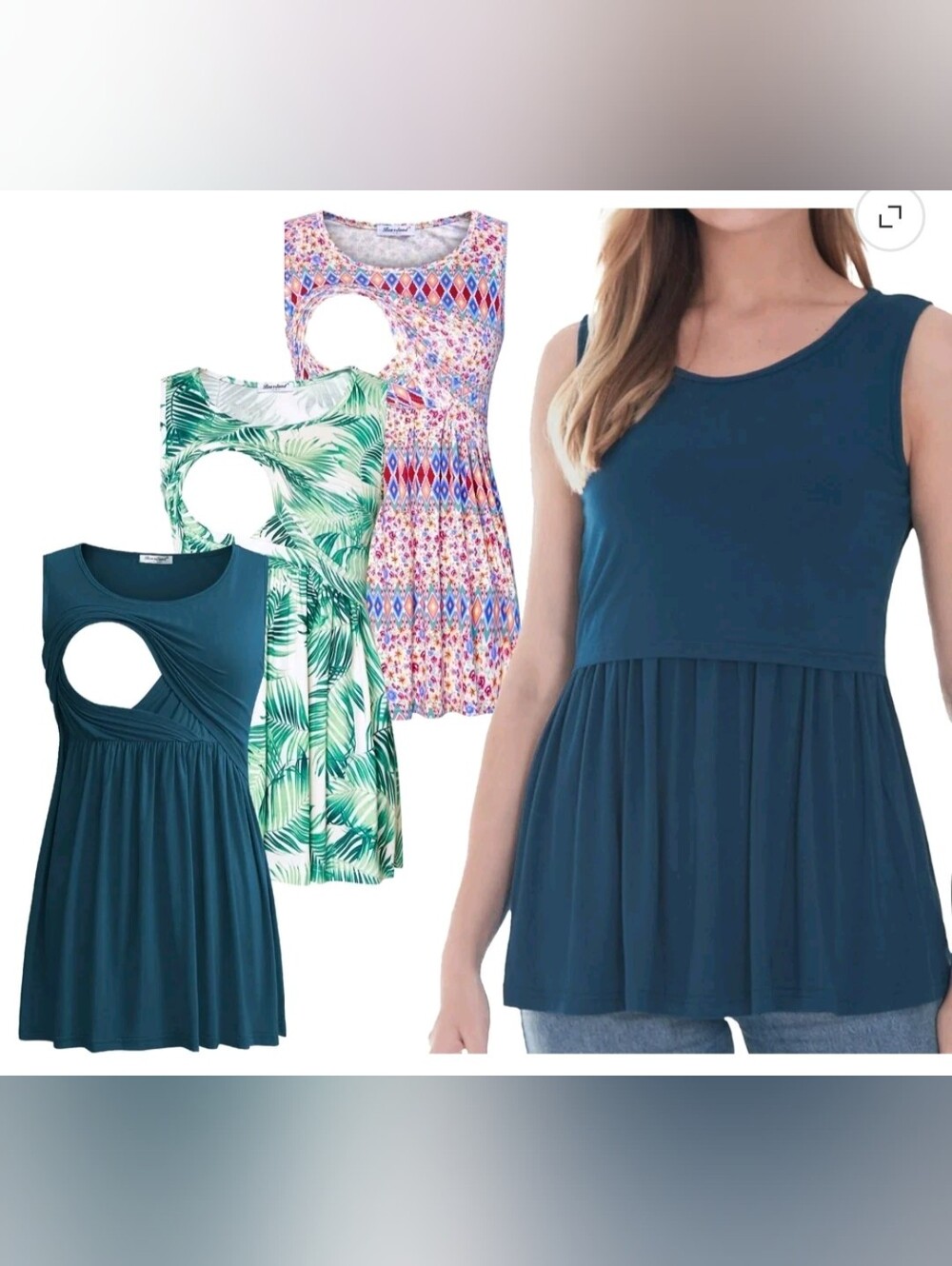 Set Of 3 Bearsland Nursing Tanks Size XL Boho Tropical Pattern Solid Teal Blue
